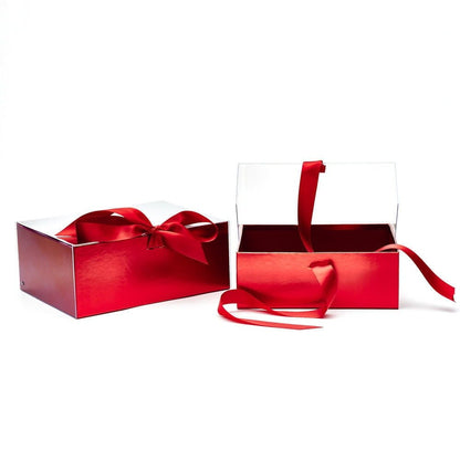 Set 2 cutii dreptunghiulare cu fereastră transparentă și panglică - roșu - CraftUp