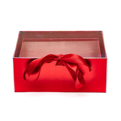 Set 2 cutii dreptunghiulare cu fereastră transparentă și panglică - roșu - CraftUp