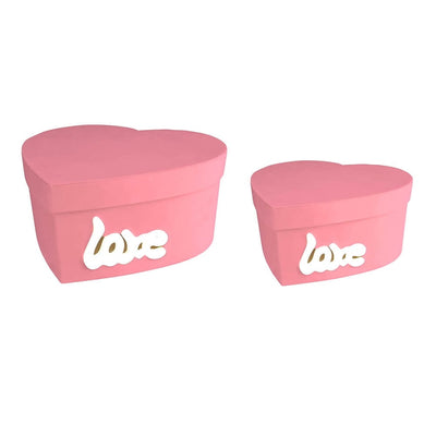 Set 2 cutii inimă catifelate Love luminat - roz - CraftUp