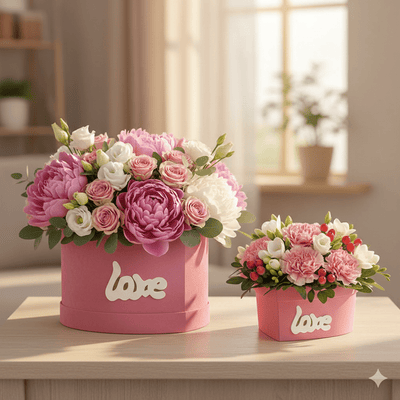 Set 2 cutii inimă catifelate Love luminat - roz - CraftUp