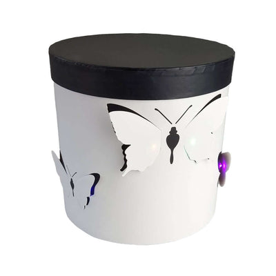 Set 2 cutii rotunde cu fluturi și lumini - alb - CraftUp