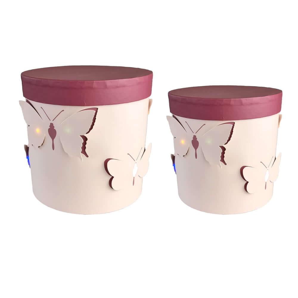 Set 2 cutii rotunde cu fluturi și lumini - roz - CraftUp