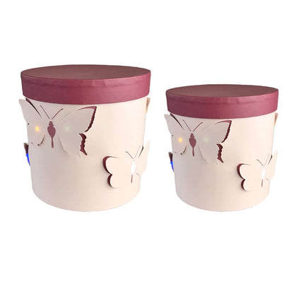 Set 2 cutii rotunde cu fluturi și lumini - roz - CraftUp