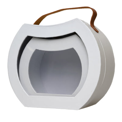 Set 2 cutii rotunjite cu mâner maro și fereastră - alb - CraftUp