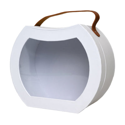 Set 2 cutii rotunjite cu mâner maro și fereastră - alb - CraftUp