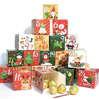 Set 24 cutii pătrate diferite pentru Crăciun 7x7x7cm - CraftUp