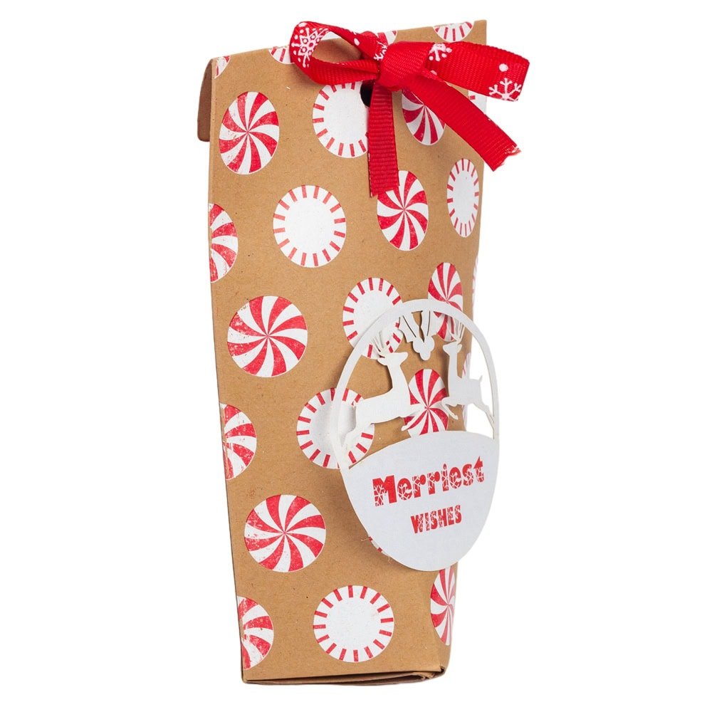 Set 24 pungi 3 modele diferite de Crăciun cu fundă și etichetă reni - kraft - CraftUp