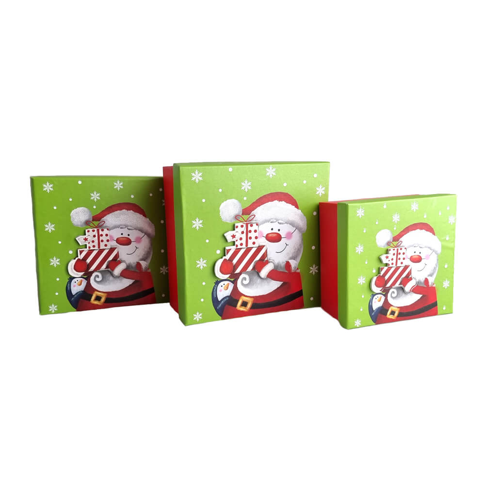 Set 3 cutii dreptunghiulare 3D medii Crăciun - model vine Moșu - CraftUp