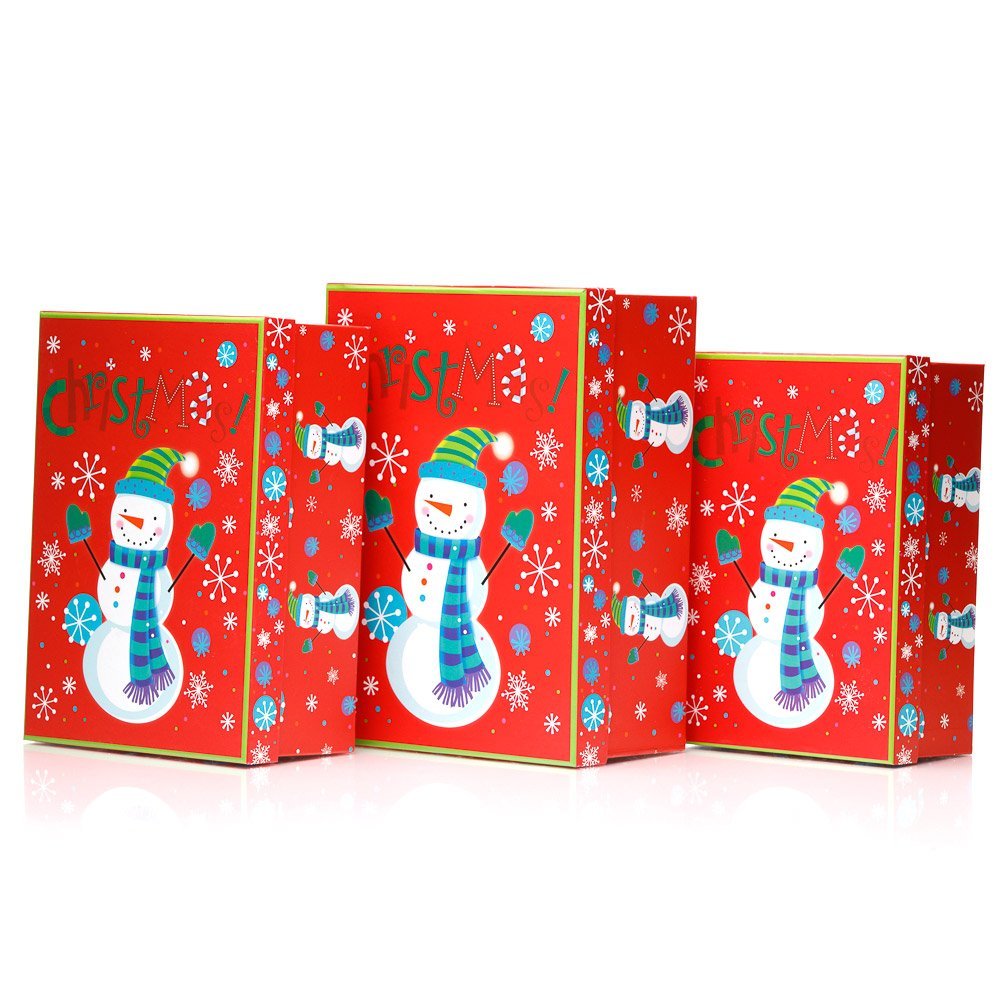 Set 3 cutii dreptunghiulare Crăciun - model om de zăpadă vesel - CraftUp