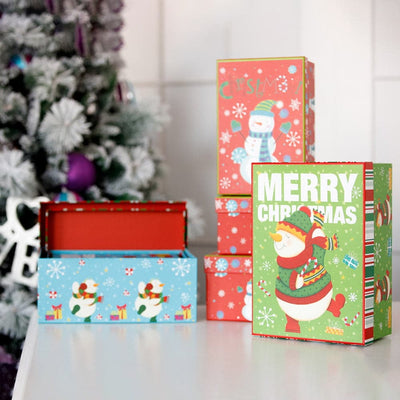 Set 3 cutii dreptunghiulare Crăciun - model om de zăpadă vesel - CraftUp