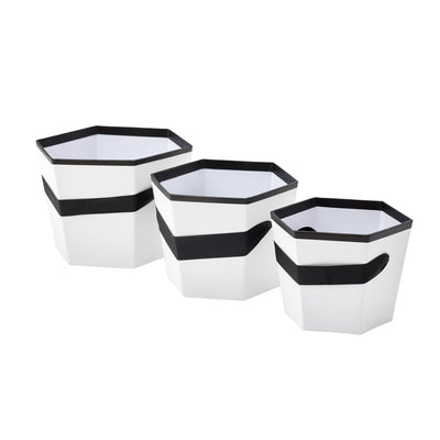 Set 3 cutii hexagon cu mâner - alb - CraftUp