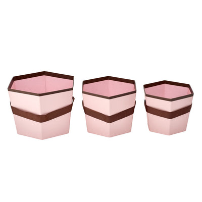 Set 3 cutii hexagon cu mâner - roz - CraftUp