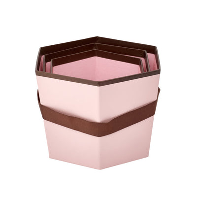 Set 3 cutii hexagon cu mâner - roz - CraftUp