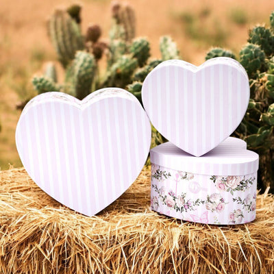 Set 3 cutii inimă aspect lemnos – roz - CraftUp