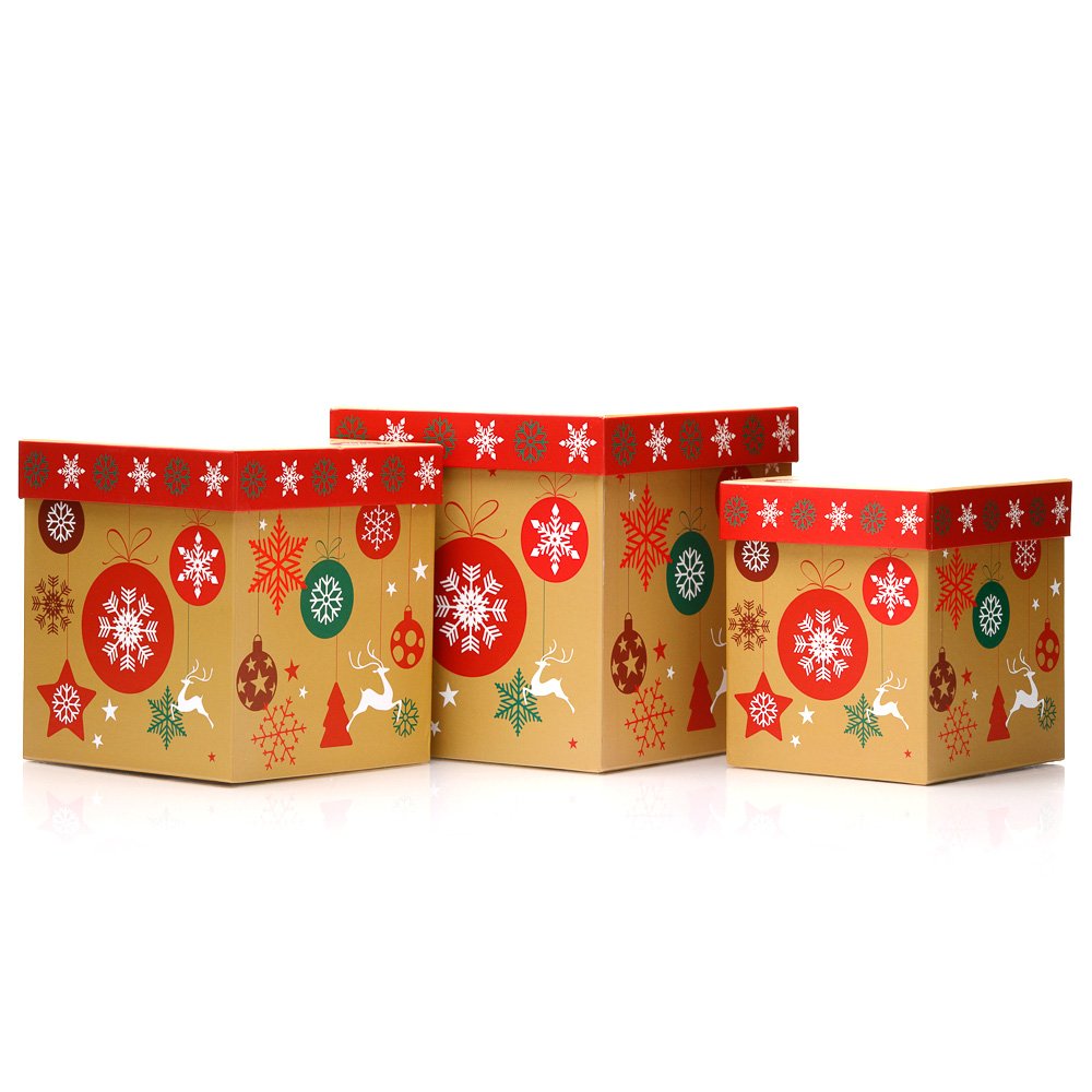 Set 3 cutii pătrate de Crăciun – model globuri multicolore - CraftUp