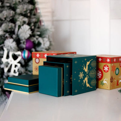 Set 3 cutii pătrate de Crăciun – model renii zăpezii - CraftUp