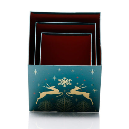 Set 3 cutii pătrate de Crăciun – model renii zăpezii - CraftUp