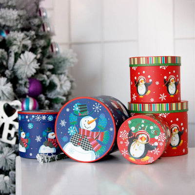 Set 3 cutii rotunde Crăciun - model pinguini - CraftUp
