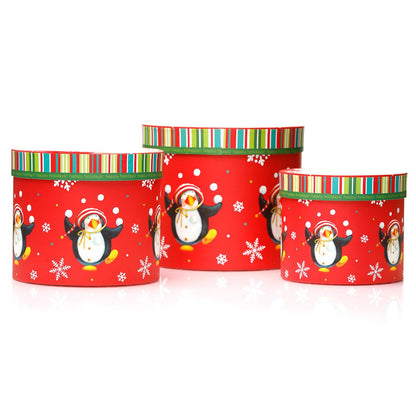 Set 3 cutii rotunde Crăciun - model pinguini - CraftUp