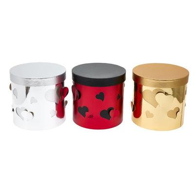 Set 3 cutii rotunde lucioase cu inimi - argintiu - CraftUp