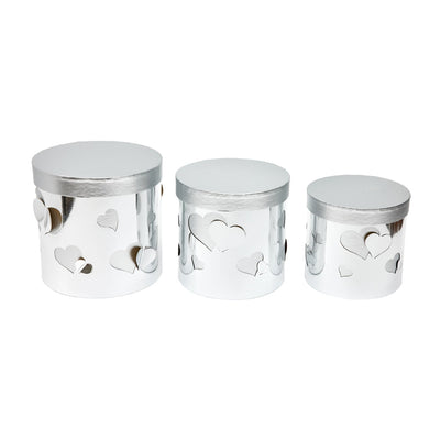 Set 3 cutii rotunde lucioase cu inimi - argintiu - CraftUp