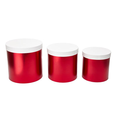 Set 3 cutii rotunde lucioase două culori - roșu/alb - CraftUp
