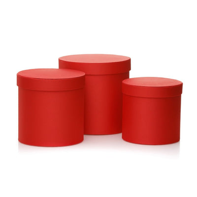 Set 3 cutii rotunde satinate - roșu - CraftUp