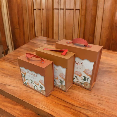 Set 3 cutii stil gentuță pentru cadouri cu mâner - model 1 portocaliu - CraftUp