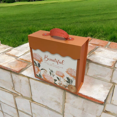 Set 3 cutii stil gentuță pentru cadouri cu mâner - model 1 portocaliu - CraftUp