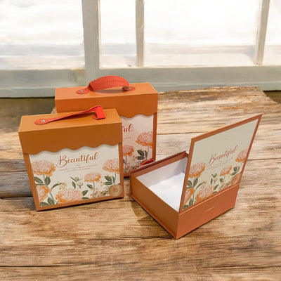 Set 3 cutii stil gentuță pentru cadouri cu mâner - model 1 portocaliu - CraftUp