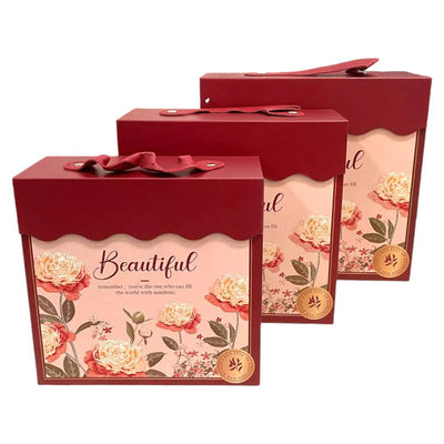 Set 3 cutii stil gentuță pentru cadouri cu mâner - model 1 roșu - CraftUp
