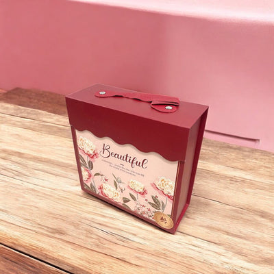 Set 3 cutii stil gentuță pentru cadouri cu mâner - model 1 roșu - CraftUp
