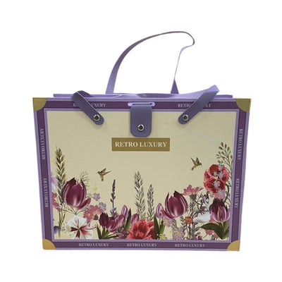 Set 3 cutii stil gentuță pentru cadouri cu mâner model retro - mov - CraftUp