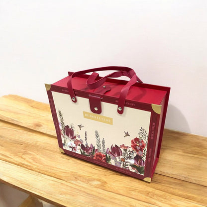 Set 3 cutii stil gentuță pentru cadouri cu mâner model retro - roșu - CraftUp