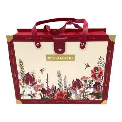 Set 3 cutii stil gentuță pentru cadouri cu mâner model retro - roșu - CraftUp