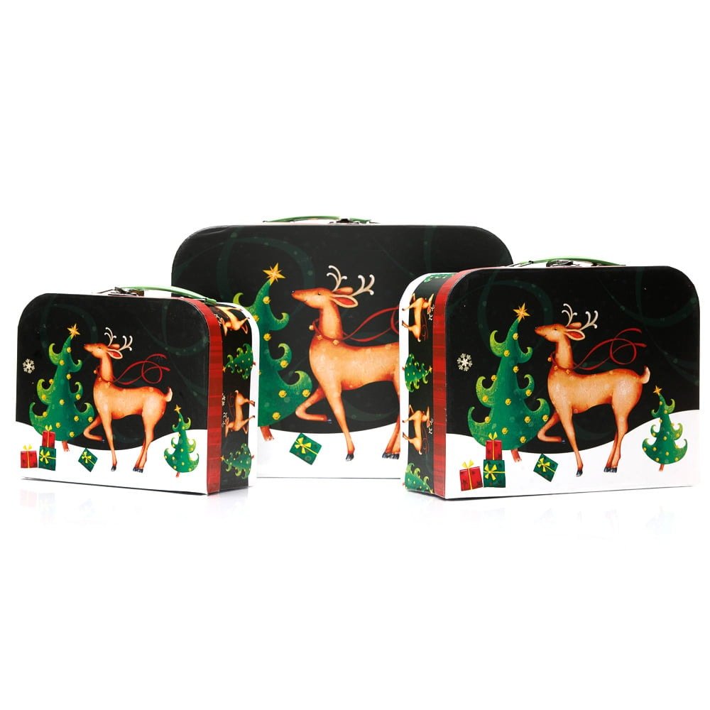 Set 3 cutii tip geantă Crăciun - model Rudolf - CraftUp