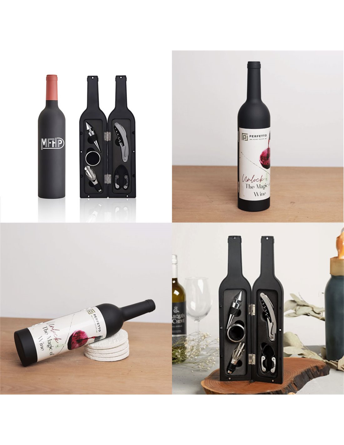 Set 5 accesorii vin în cutie în formă de sticlă - CraftUp