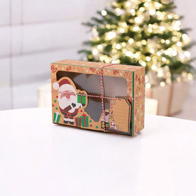 Set 6 cutii Crăciun 3 modele cu fereastră etichetă si sfoară - kraft - CraftUp