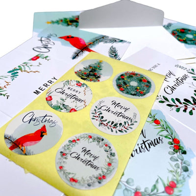 Set 6 felicitări de Crăciun cu sticker și plic - alb 7.2x10.5cm - CraftUp