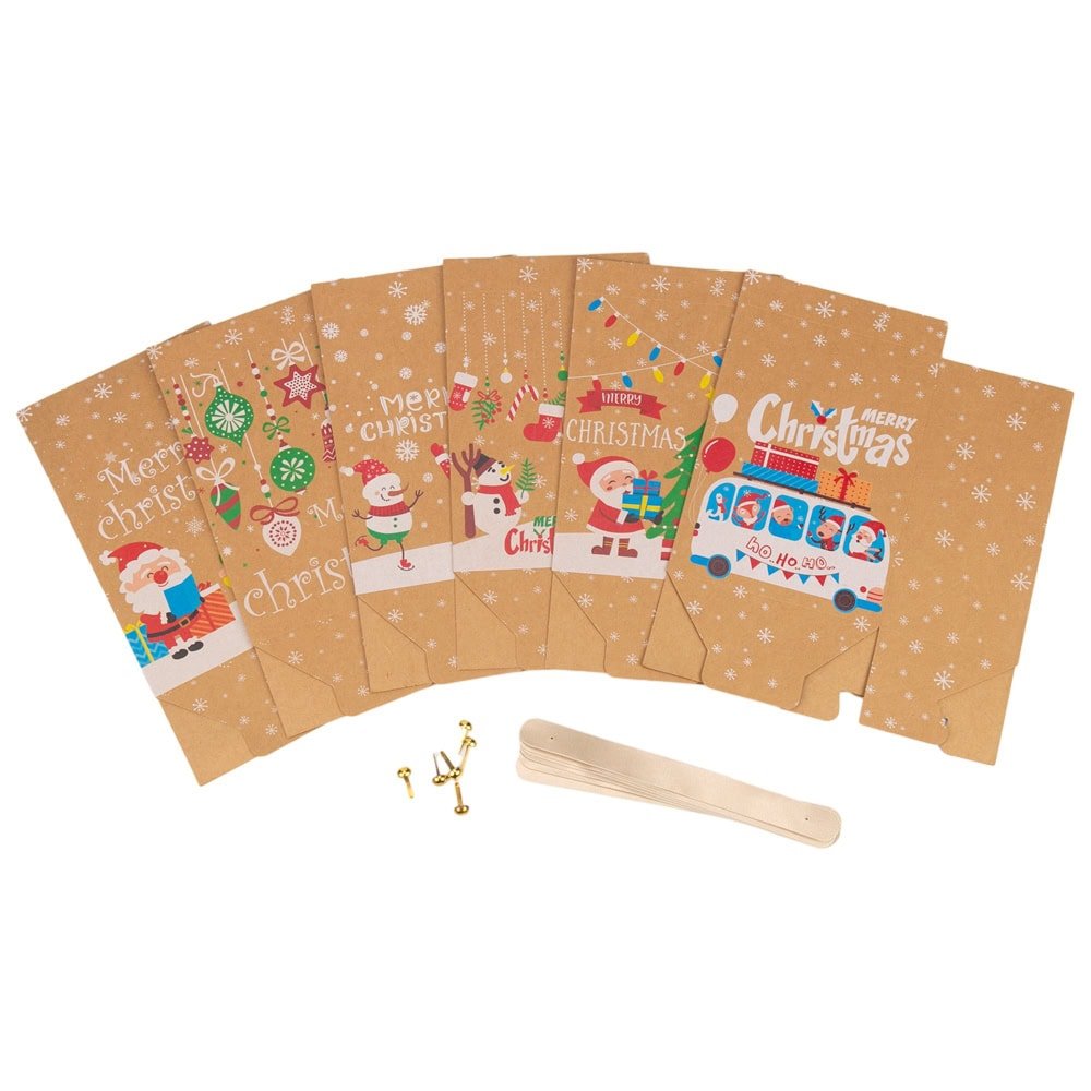 Set 6 pungi modele diferite de Crăciun cu mâner textil - kraft - CraftUp