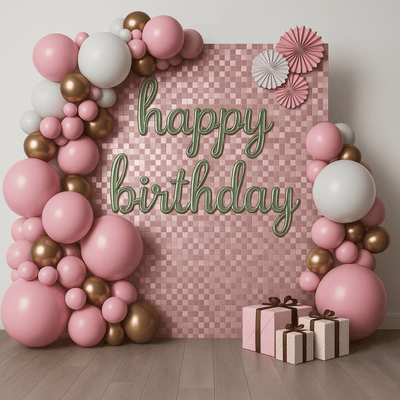 Set 70 baloane stil arcadă Happy Birthday - model 2 roz - CraftUp