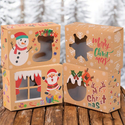 Set 8 cutii Crăciun 4 modele cu fereastră, etichetă si sfoară - kraft - CraftUp