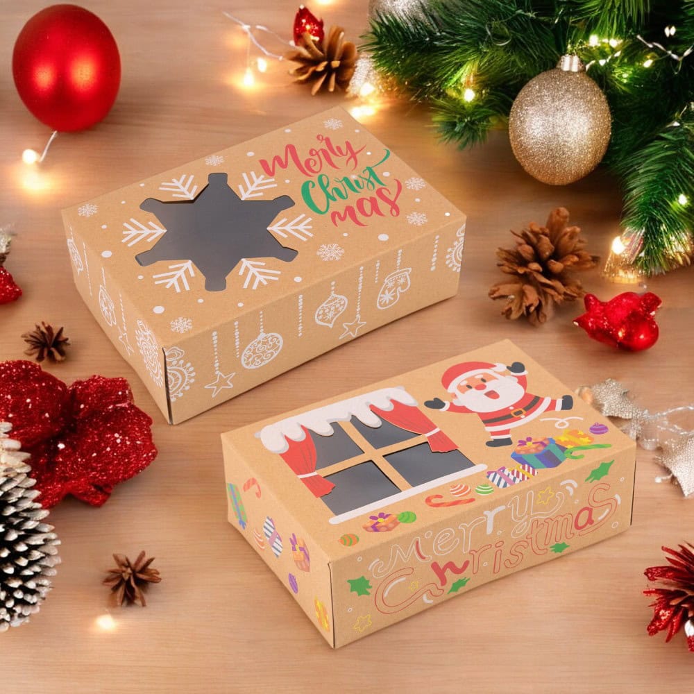 Set 8 cutii Crăciun 4 modele cu fereastră, etichetă si sfoară - kraft - CraftUp