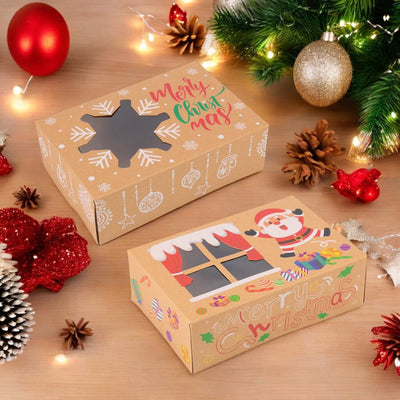 Set 8 cutii Crăciun 4 modele cu fereastră, etichetă si sfoară - kraft - CraftUp