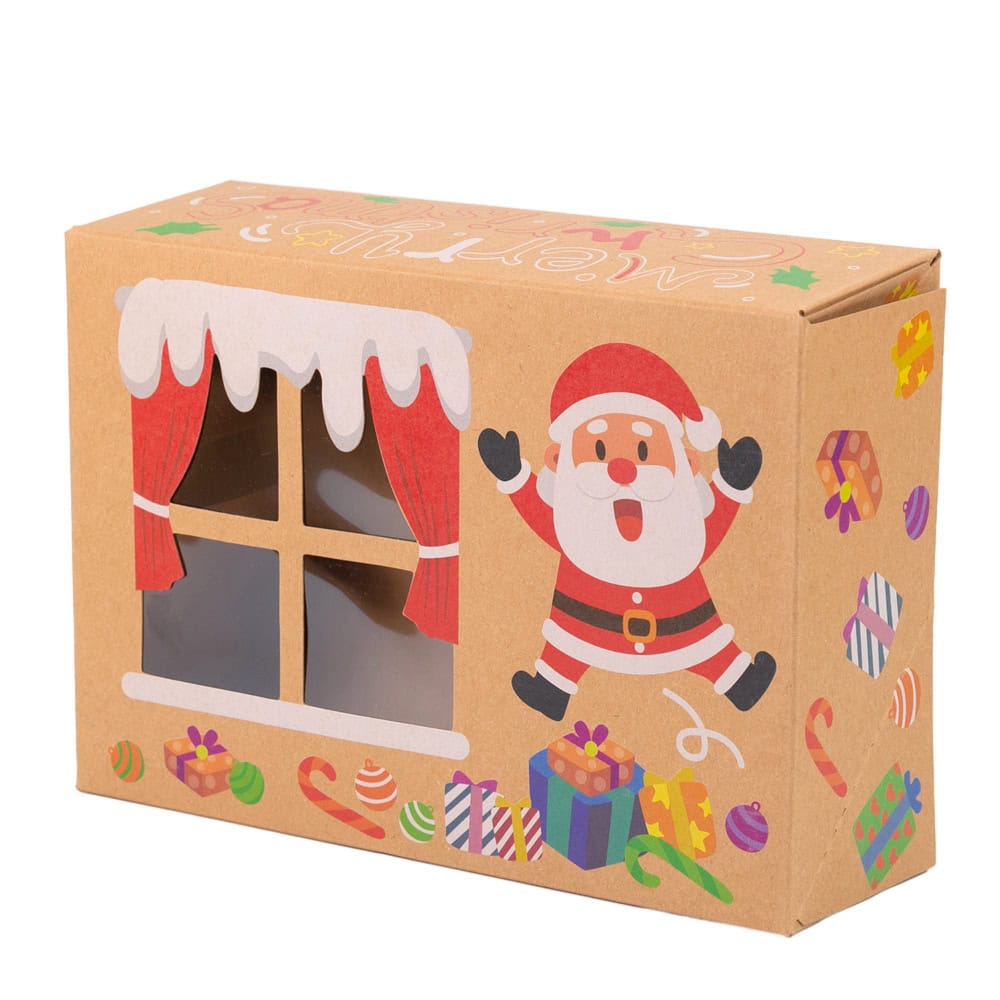 Set 8 cutii Crăciun 4 modele cu fereastră, etichetă si sfoară - kraft - CraftUp
