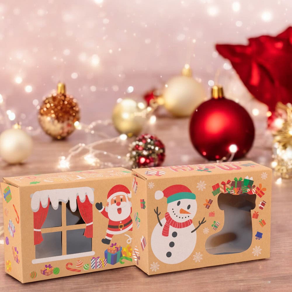 Set 8 cutii Crăciun 4 modele cu fereastră, etichetă si sfoară - kraft - CraftUp