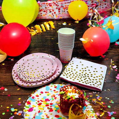 Set articole petrecere - farfurii hârtie pahare și șervețele - Roz - CraftUp