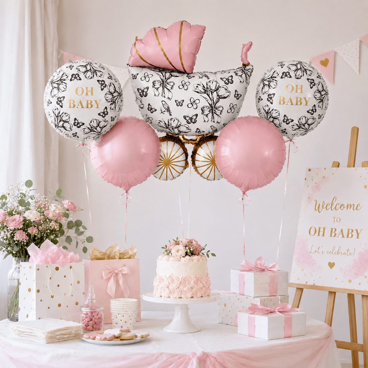 Set baloane Oh Baby cărucior - roz (set 5 buc baloane diferite) - CraftUp