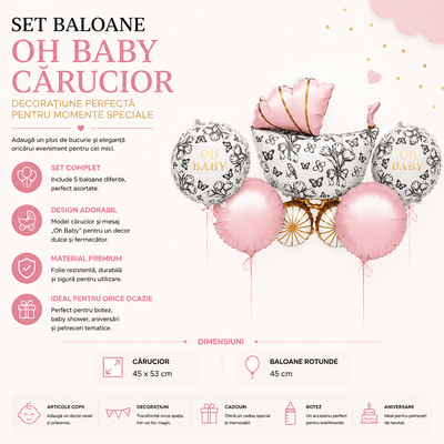 Set baloane Oh Baby cărucior - roz (set 5 buc baloane diferite) - CraftUp