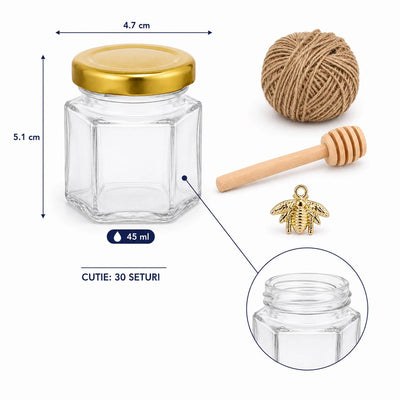 Set borcan hexagonal pentru miere cu lingură și pandantiv (cutie 30 de seturi) - CraftUp